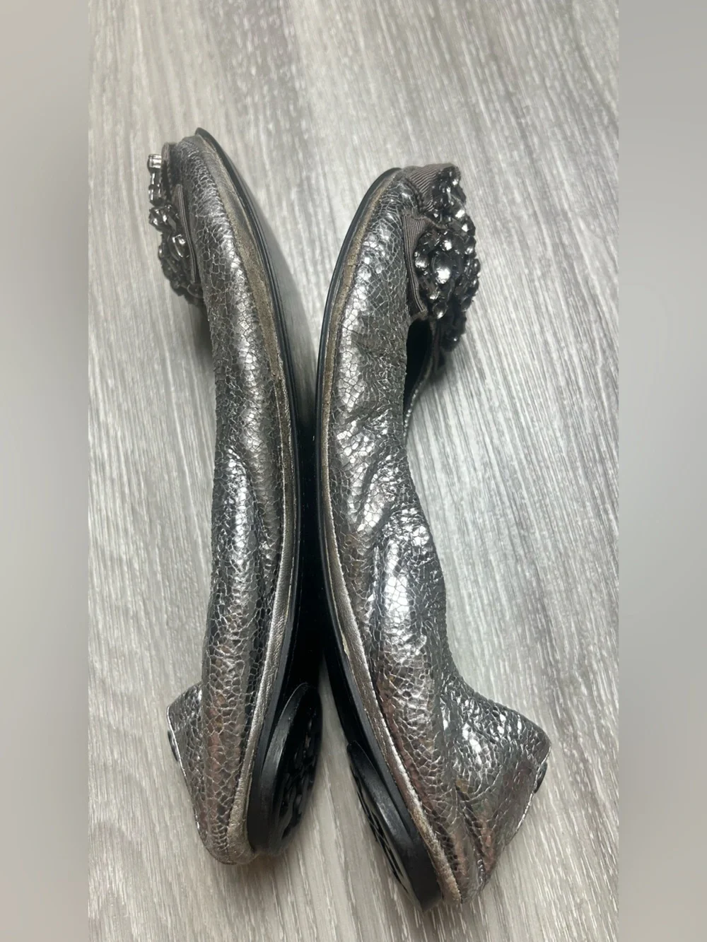 Tory Burch Azalea Metallic Embellished Jewel Bow Ballet Flats 6.5 M